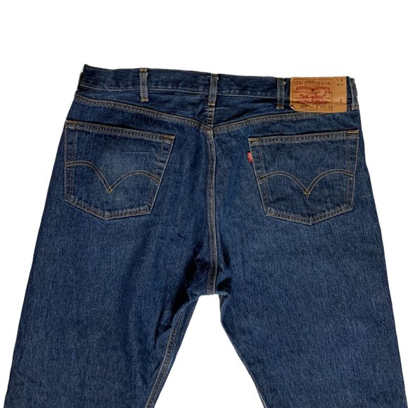 Levi's 501 Straight Leg Mens Jeans Tag W42xL32 Blue Denim Button Fly - Picture 3 of 9